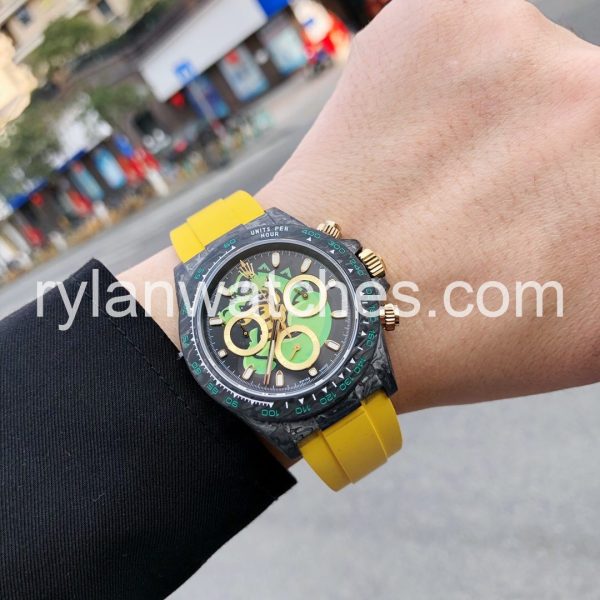 Rolex Daytona 40MM Carbon Black DLC Yellow Rubber Strap - Image 5