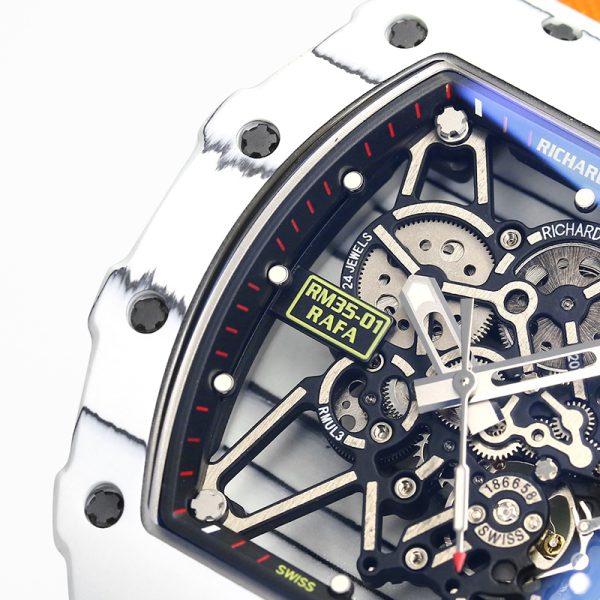 Richard Mille RM35-01 White Gem Movement Carbon Fiber White with yellow braided strap - Image 5