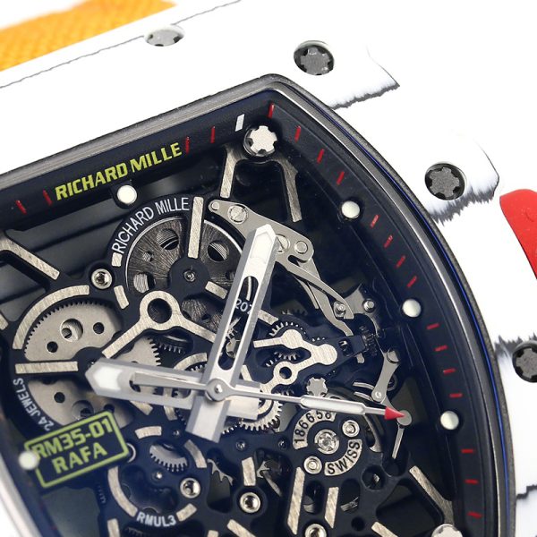 Richard Mille RM35-01 White Gem Movement Carbon Fiber White with yellow braided strap - Image 2